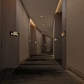 Modern Luxury Hotel Corridor Interior Design With Warm Ambient Lighting And Textured Wall Panels