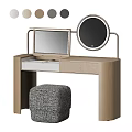 Light Wood Dressing Table With Two Mirrors Drawer And Textured Stool