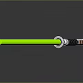 Green Lightsaber With Illuminated Green Blade And Metallic Hilt On Gray Background
