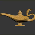 Golden Traditional Magic Lamp With Decorative Base And Shiny Surface Design