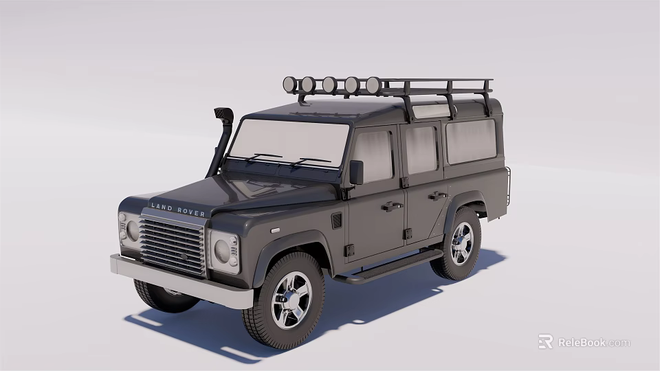 Black Classic Off Road Car With Roof Rack And Front Grille Exterior 3d model 