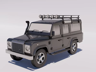 Black Classic Off Road Car With Roof Rack And Front Grille Exterior 3d model