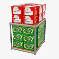 Budweiser Beer Boxes And Green Cartons On Display Shelf With Bottles And Glasses