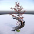 Scenic Spiral Staircase With Central Red Leaf Tree And Open View Area 3d model