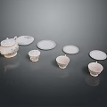 Elegant White Patterned Tea Set With Teapot Cups And Saucers For Daily Use