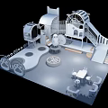 Children's Playground Equipment With Modern Slide Climbing Structure Circular Platform And Geometric Shapes