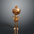 Golden Game And Movie Character With Apple Shaped Head Smiling Face Hands On Hips Standing