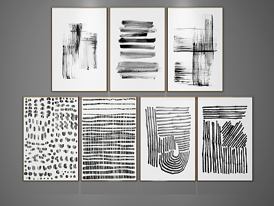 Modern abstract painting black and white line hanging painting model