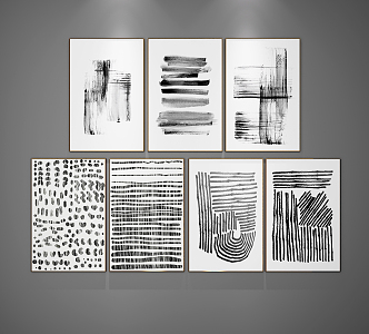 Modern abstract painting black and white line hanging painting 3d model