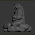 Game Movie Character 3D Model Muscular Bear Creature Sitting in Meditative Stance with Cloud Base