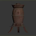 Antique Red Three Tiered Tripod Vessel With Carved Patterns And Decorative Design