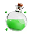 Transparent Glass Bottle With Cork Stopper And Green Liquid Surrounded By Green Balls