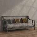 Elegant Sofa Set With Striped Woven Back White Cushion And Gray Green Brown Pillows 3d model