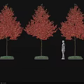 Red Leaf Maple Trees with Vibrant Red Foliage and Red Fallen Leaves Around 3d model