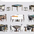Various Mahjong Table Sets With Matching Chairs In Different Styles 3d model