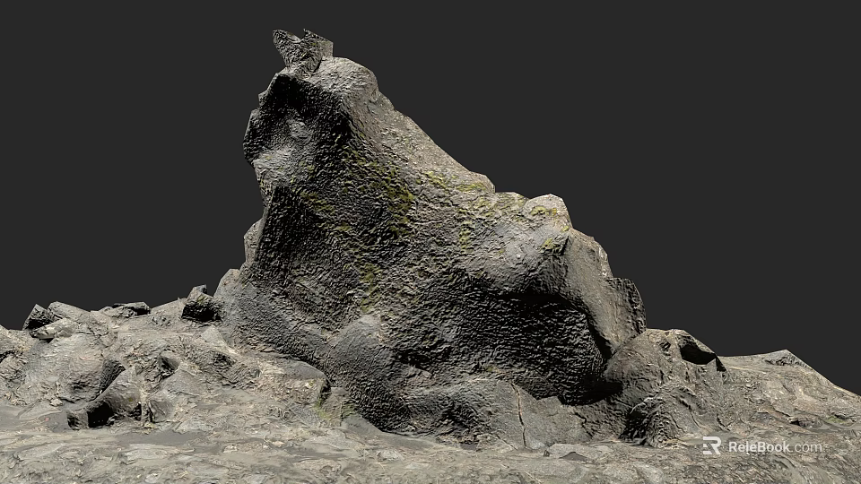 Rural Landscape With Large Grey Black Rock And Natural Textured Surface 3d model 