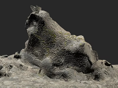 Rural Landscape With Large Grey Black Rock And Natural Textured Surface 3d model