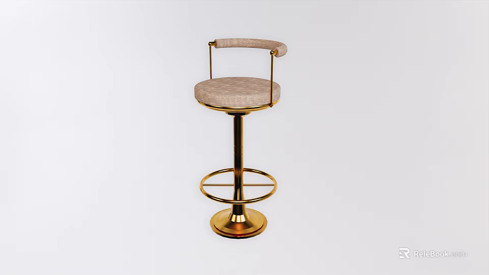 Elegant Bar Stool With Upholstered Seat Golden Metal Frame Curved Armrest And Footrest 3d model 