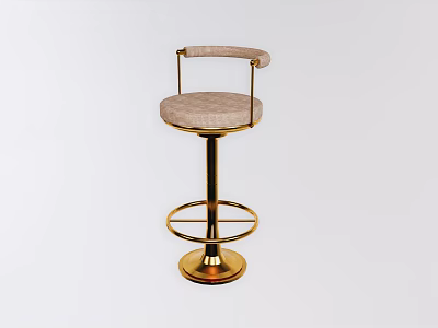Elegant Bar Stool With Upholstered Seat Golden Metal Frame Curved Armrest And Footrest 3d model