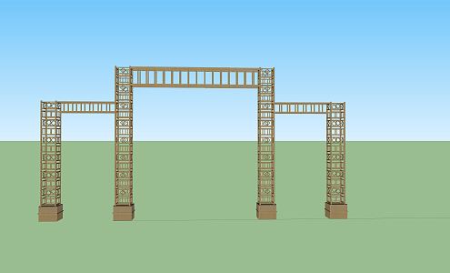 New Chinese Style Archway Wooden Bamboo Archway 3d model