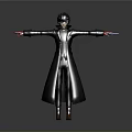 Stylish Dark Hair Anime Figure With Long Coat And Outstretched Arms Holding Blades