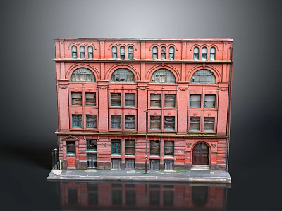 Detailed Red Brick Building Model With Arched Windows And Multiple Floors 3d model