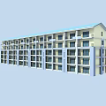 Multi Storey School Building With Light Yellow Exterior Blue Roof Balconies And Numerous Windows