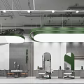 Modern Hair Salon Interior Design With Green Decor White Walls Arched Designs And Workstations