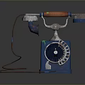Vintage Blue Rotary Dial Telephone With Orange Handle And Wired Design