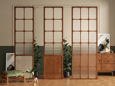 French Middle Style Begonia Glass Screen Partition 3d model