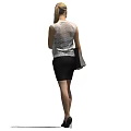 Professional Woman In White Sleeveless Top And Black Skirt With Handbag And High Heels Standing