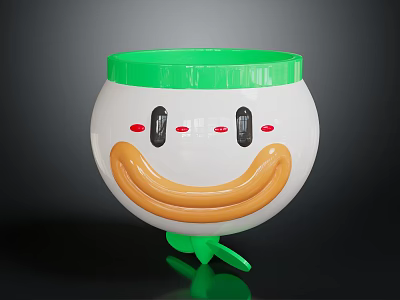 Cute Accent Furniture In White Green With Smiley Face Red Cheeks And Orange Mouth 3d model