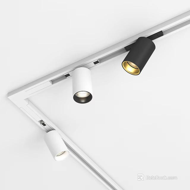 White Track Mounted Downlights And Spotlights With Black And Golden Light For Ceiling 3d model 