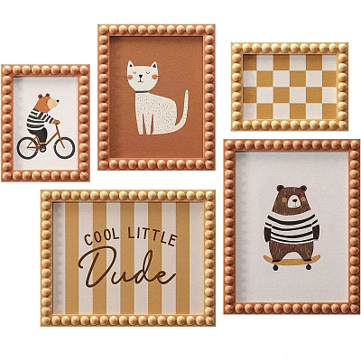 Cute Decorative Photo Frames With Beaded Borders And Cartoon Animal Checkered Text Art Designs 3d model