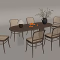 Middle style dining table and chair combination 3d model