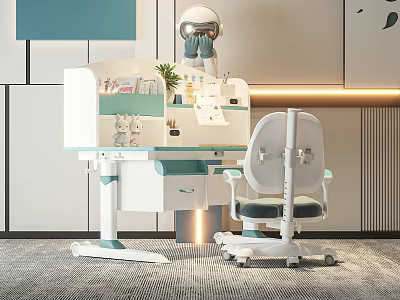 Modern Kids Study Desk and Chair Set with Adjustable Height and Storage 3d model