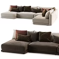 Stylish Sectional Sofa With Multiple Cushions In Neutral And Brown Tones 3d model