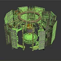 Industrial Equipment Structure With Circular Metal Framework Pipes And Central Components