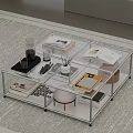 Modern Glass Top Coffee Table With Metal Frame And Tiered Storage For Living Room