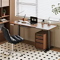 Modern Home Office Wooden Desk With Laptop Lamp And Leather Chair