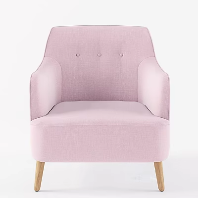 Pink Single Sofa with Button Tufted Backrest Rounded Arms and Wooden Legs in Modern Style 3d model