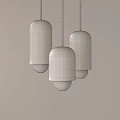 Wooden Pendant Lights Three Cylindrical Design With White Light Gray Wall Background