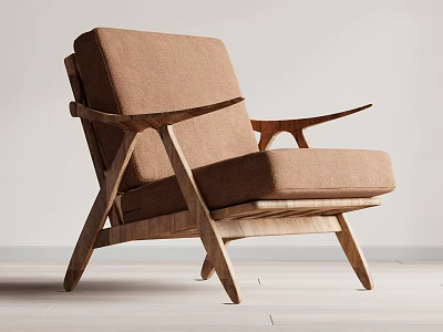 Modern Accent Chair With Brown Fabric Upholstery Wooden Frame And Minimalist Design 3d model