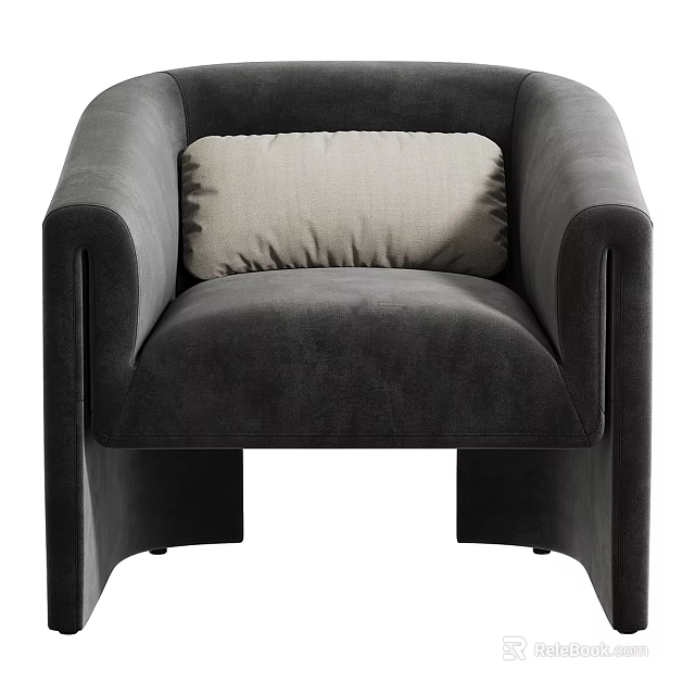Modern Accent Chair Dark Gray Velvet Upholstery With Light Beige Cushion Contemporary Armrest Design 3d model 