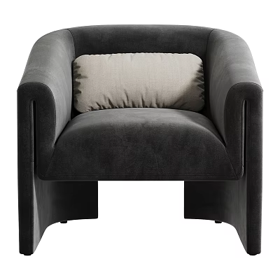 Modern Accent Chair Dark Gray Velvet Upholstery With Light Beige Cushion Contemporary Armrest Design 3d model