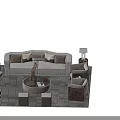 Elegant Modern Sofa Coffee Table Set With Round Table Beige Cushions And Carpet 3d model