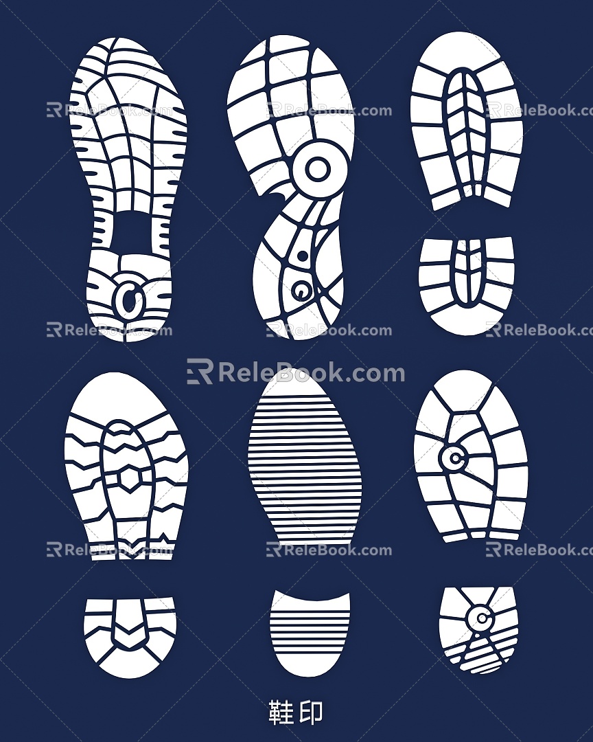 Shoe print sole pattern human footprint cartoon element pattern illustration 3d model