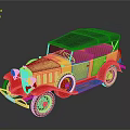 Vintage Convertible Car With Yellow Red Body Black Soft Top And White Wall Red Tires