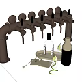 Barware Set Copper Finish Multiple Taps With Bar Tools And Glasses 3d model