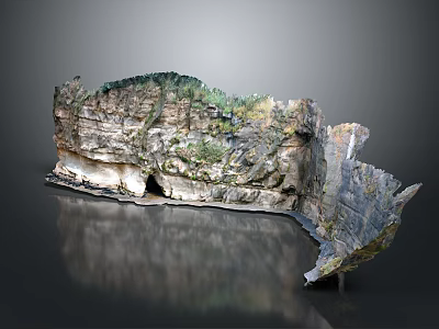 Detailed Rock Formation Model With Natural Texture Green Vegetation And Reflective Base 3d model